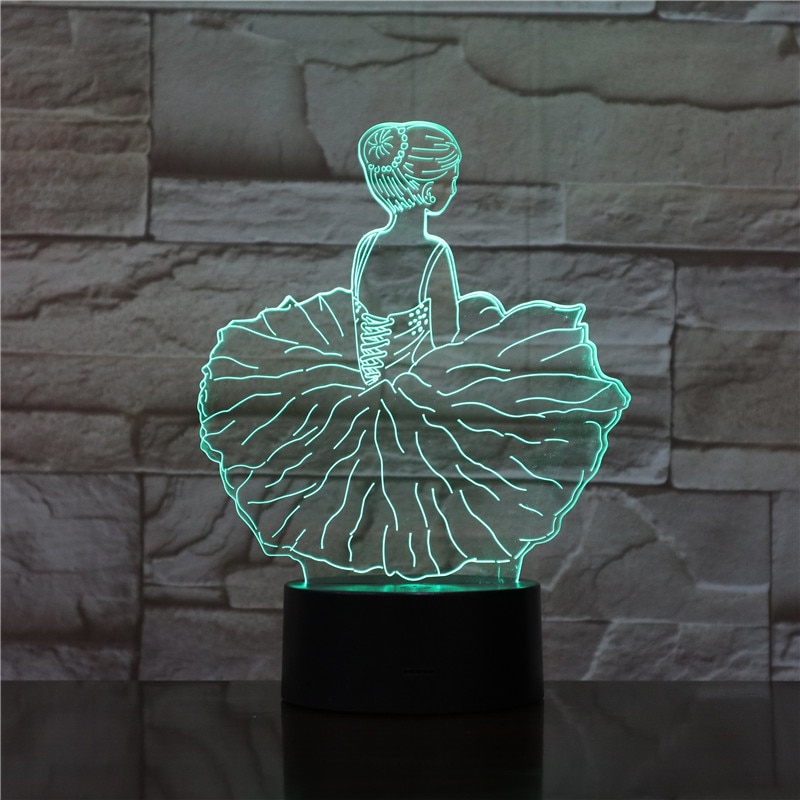발레 소녀 3D Led 밤 빛 7 색 변경 Usb 테이블 램프 Usb 침실 머리맡 빛 홈 장식 소녀 생일 선물 1809